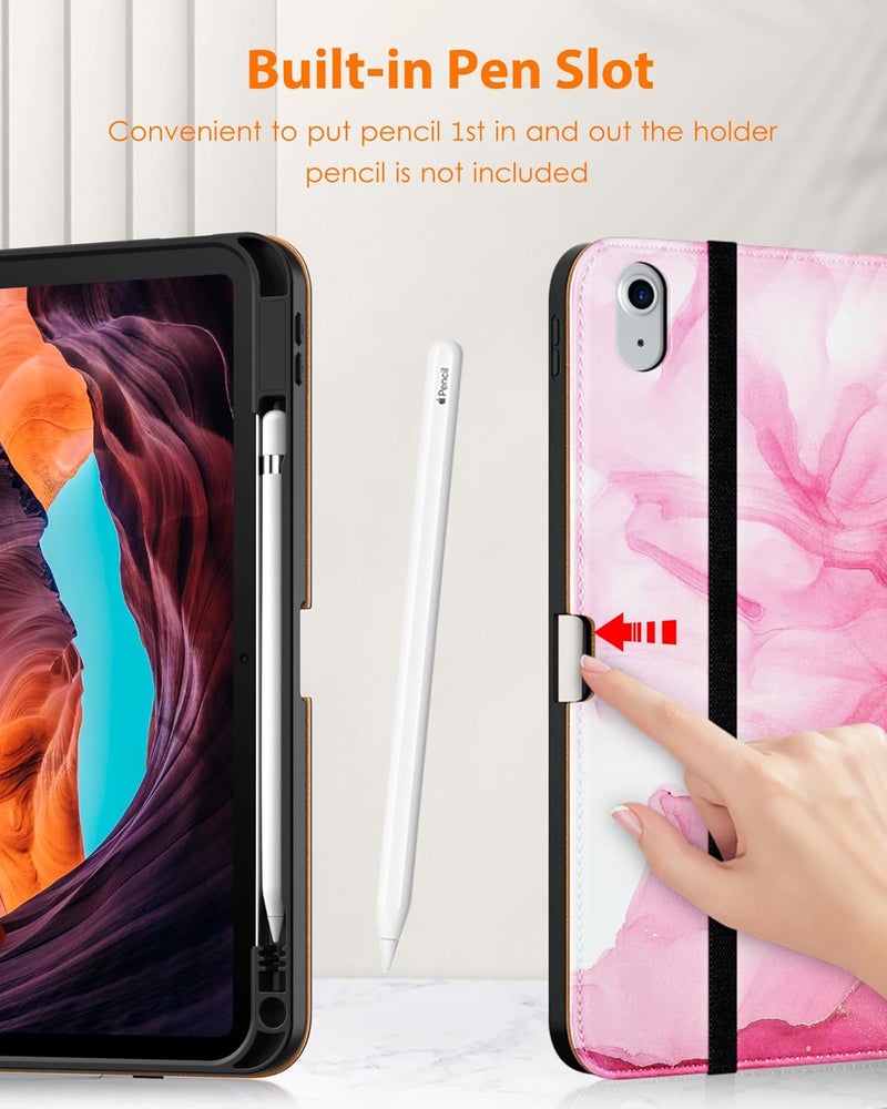 DTTO for iPad (A16) 11th Generation Case 11 Inch 2025, iPad 10th Generation Case 10.9 Inch 2022, Premium Leather Business Folio Stand Cover with Pencil Holder - Auto Wake/Sleep, Red Marble - Image 4